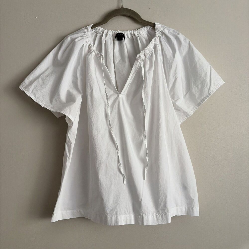 J. Crew Womens Split V-Neck Short Sleeve White Blouse Size Large Cotton Beach